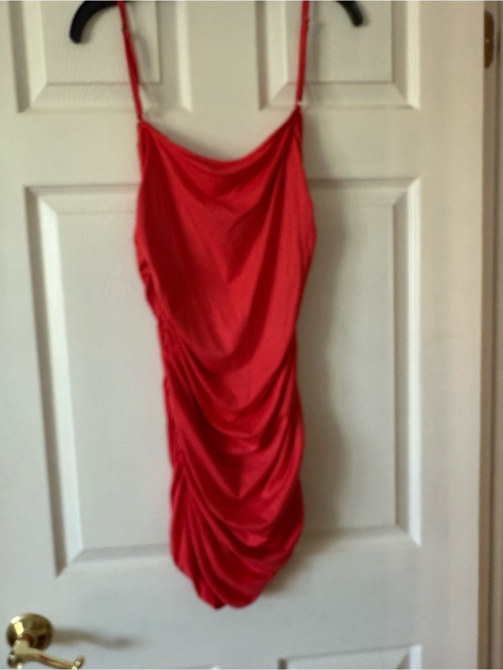 Red Ruched Slip Dress - Picture 4 of 6